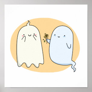 Póster Cute Kawaii Ghost Couple