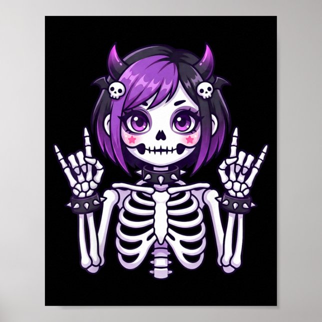 Póster Cute Kawaii Goth Girl Skeleton Punk-goth Alternati (Frente)