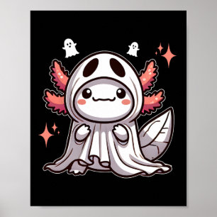 Póster Cute Kawaii Halloween Ghost Axolotl