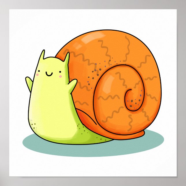 Póster Cute Kawaii Happy Snail (Frente)