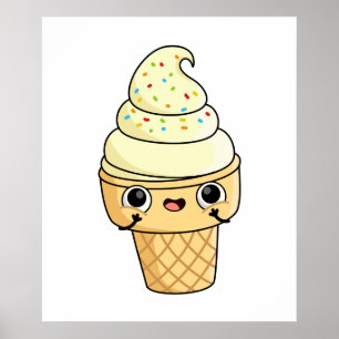 Póster Cute Kawaii Ice Cream Cone