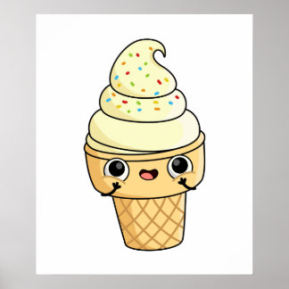 Póster Cute Kawaii Ice Cream Cone