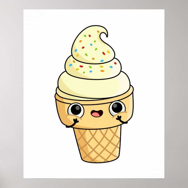 Póster Cute Kawaii Ice Cream Cone (Frente)