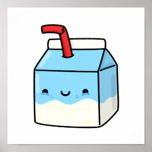 Póster Cute Kawaii Leche Box