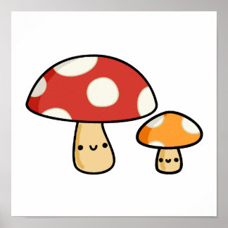 Póster Cute Kawaii Mushroom