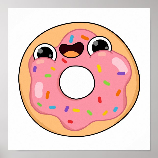 Póster Cute Kawaii Pink Donut (Frente)