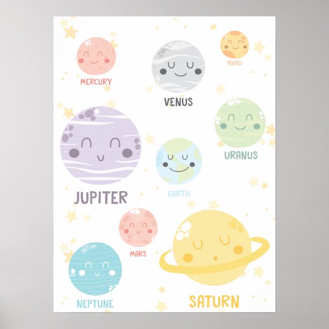Póster Cute Kawaii planea el espacio ultraterrestre para  (Frente)
