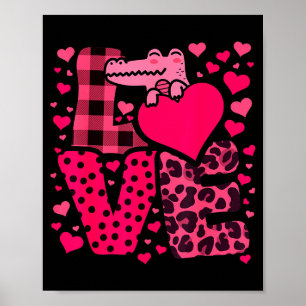 Póster Cute Kawaii San Valentín Cocodrilos Amor Corazones
