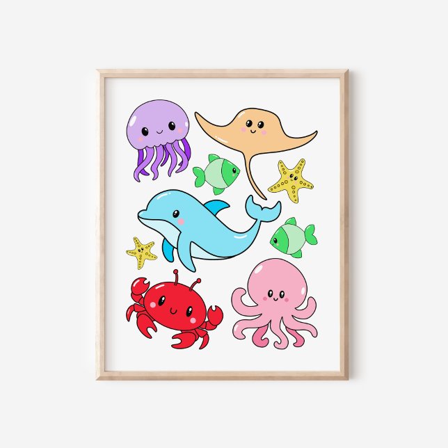 Póster Cute Kawaii Sealife Collage Nursera Art (Subido por el creador)