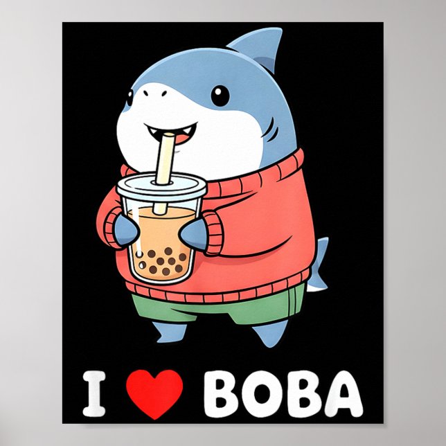 Póster Cute Kawaii Shark Boba Tea Funny Bubble Tea Lover  (Frente)