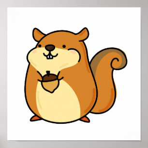 Póster Cute Kawaii Squirrel