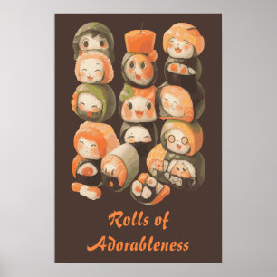 Póster Cute Kawaii Sushi Rolls