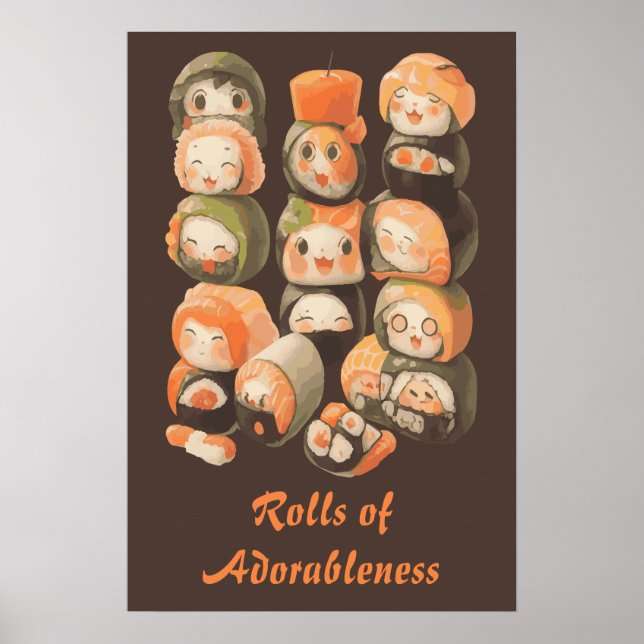 Póster Cute Kawaii Sushi Rolls (Frente)