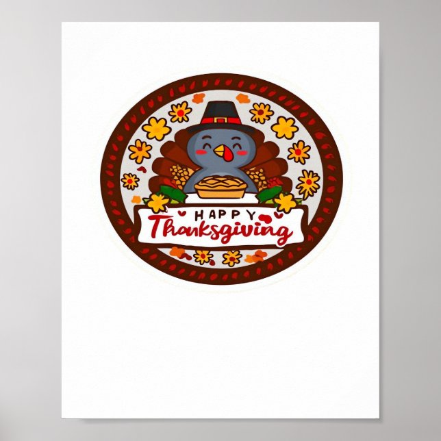 Póster Cute Kawaii Turquía - Feliz Día de Acción de Graci (Frente)