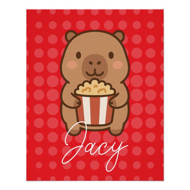 Póster Cute Kids Capybara eating popcorn (Anverso)