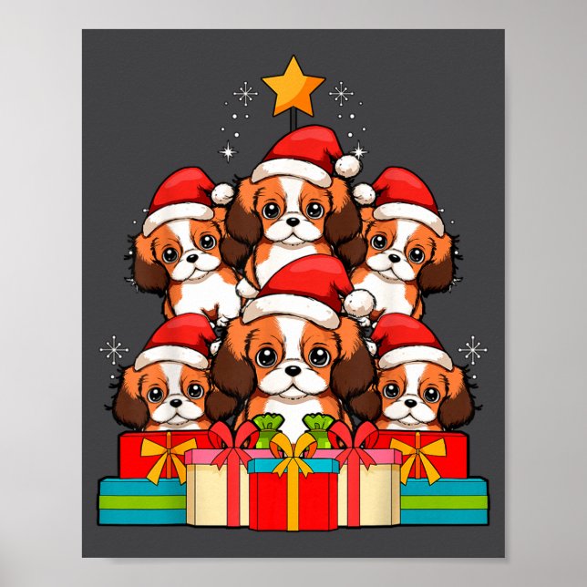 Póster Cute King Charles Cavalier Le Dog Christmas Tree X (Frente)