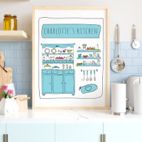 Cute Kitchen Playful Drawing Nombre Personalizado