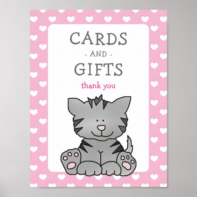 Póster Cute Kitten y Heart Cards and Gifts Baby Shower (Frente)