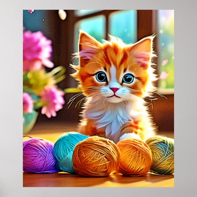 Póster Cute Kitten Yarn (Frente)