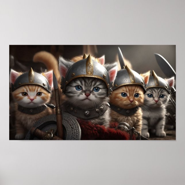 Póster Cute Kittens as Viking Warriors (Frente)