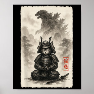 Póster Cute Kitty Catzilla Angry Kaiju Anime Monstruo Gat