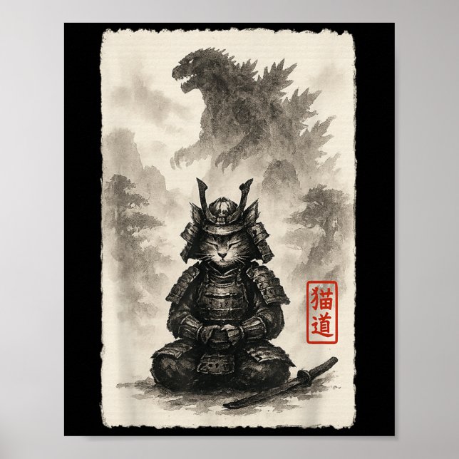 Póster Cute Kitty Catzilla Angry Kaiju Anime Monstruo Gat (Frente)