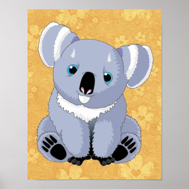 Póster Cute Koala con fondo floral (Frente)