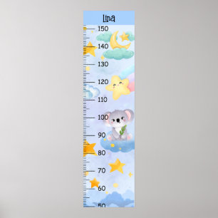 Póster Cute Koala con gráficos de crecimiento de nubes y 