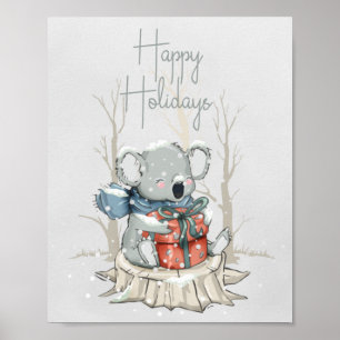 Póster Cute Koala Happy Holidays Poster Paper