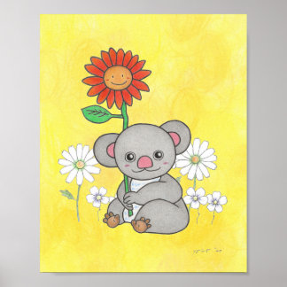 Póster Cute Koala y flores cartel de guardería de animale