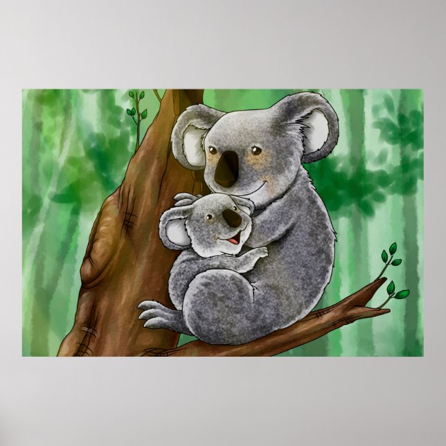 Póster Cute Koala y su bebé (Frente)