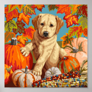 Póster Cute Labrador Recuperador Puppy Otoño Cosecha de O