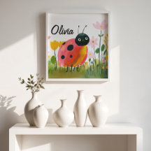 Cute Ladybug Wildflowers Girl's Name