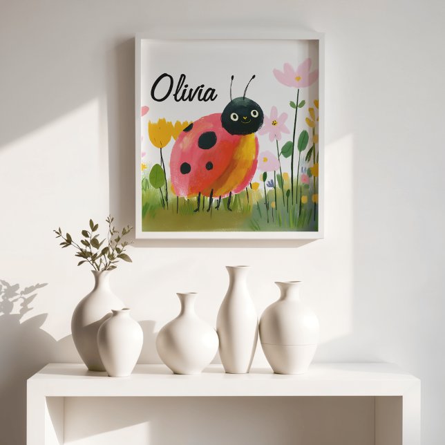 Póster Cute Ladybug Wildflowers Girl's Name (Cute Ladybug Wildflowers Girl's Name Poster)