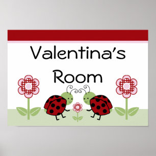 Póster Cute Ladybugs & Flower Art Print Sign Poster