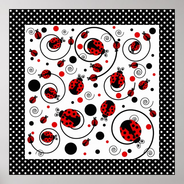 Póster Cute Ladybugs Polka Dots and Swirls  (Frente)