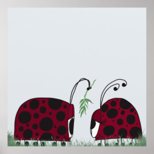 Póster Cute Ladybugs Y Mistletoe