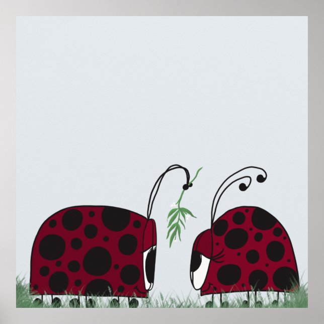 Póster Cute Ladybugs Y Mistletoe (Frente)