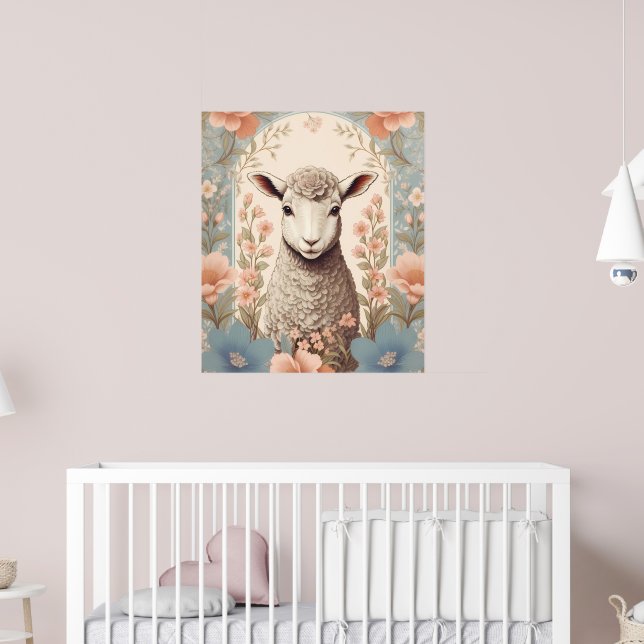 Póster Cute Lamb Delicate Pastel Floral (Guardería 2)