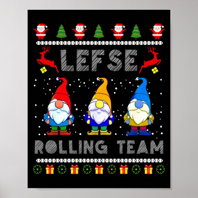 Póster Cute Lefse Rolling Team Norwegian Gnomes Ugly Xmas (Frente)