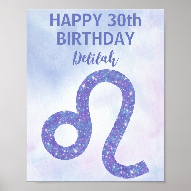 Póster Cute Leo Astrology Custom Purple Birthday Party (Frente)