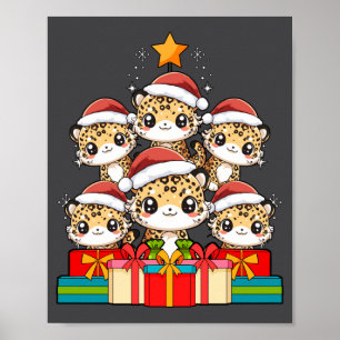 Póster Cute Leopard Gecko Le Lizard Árbol de Navidad Xmas