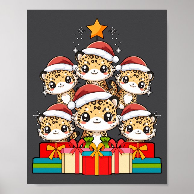 Póster Cute Leopard Gecko Le Lizard Christmas Tree Xmas H (Frente)