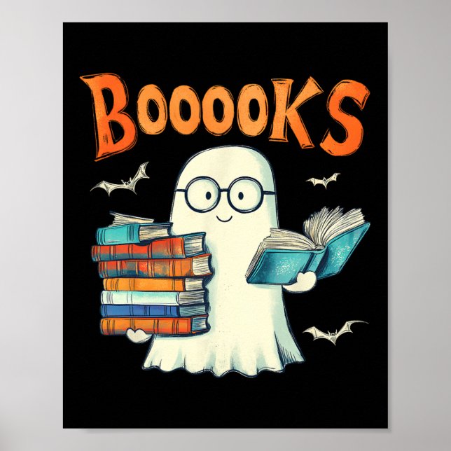 Póster Cute libro fantasma leyendo libros de profesores d (Frente)