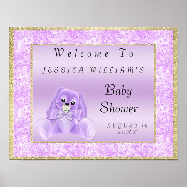 Póster Cute Lilac Bunny "Welcome" (Frente)