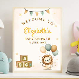 Póster Cute Lion Watercolor Baby Shower Boy