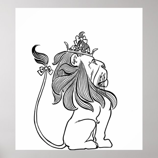 Póster Cute Lion Wearing Crown Profile Line Drawing (Frente)