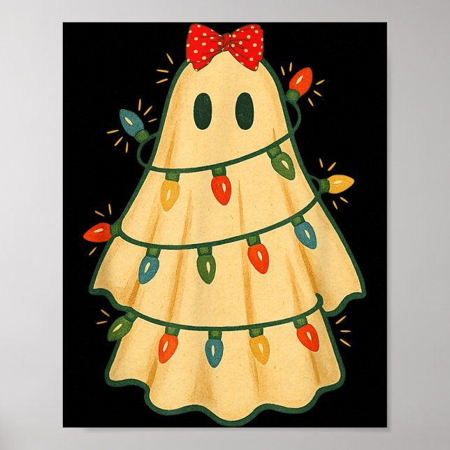 Póster Cute Lit Ghost Christmas Tree Funny Gift Halloween (Frente)
