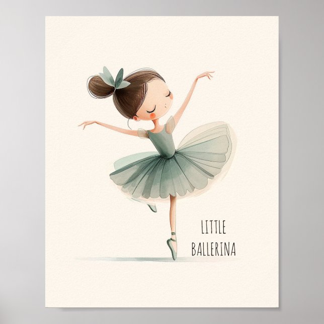 Póster Cute Little Ballerina Ballet Danza Acuarela (Frente)