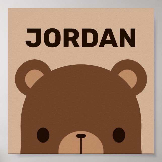 Póster Cute Little Brown Bear with Personalized Name (Frente)